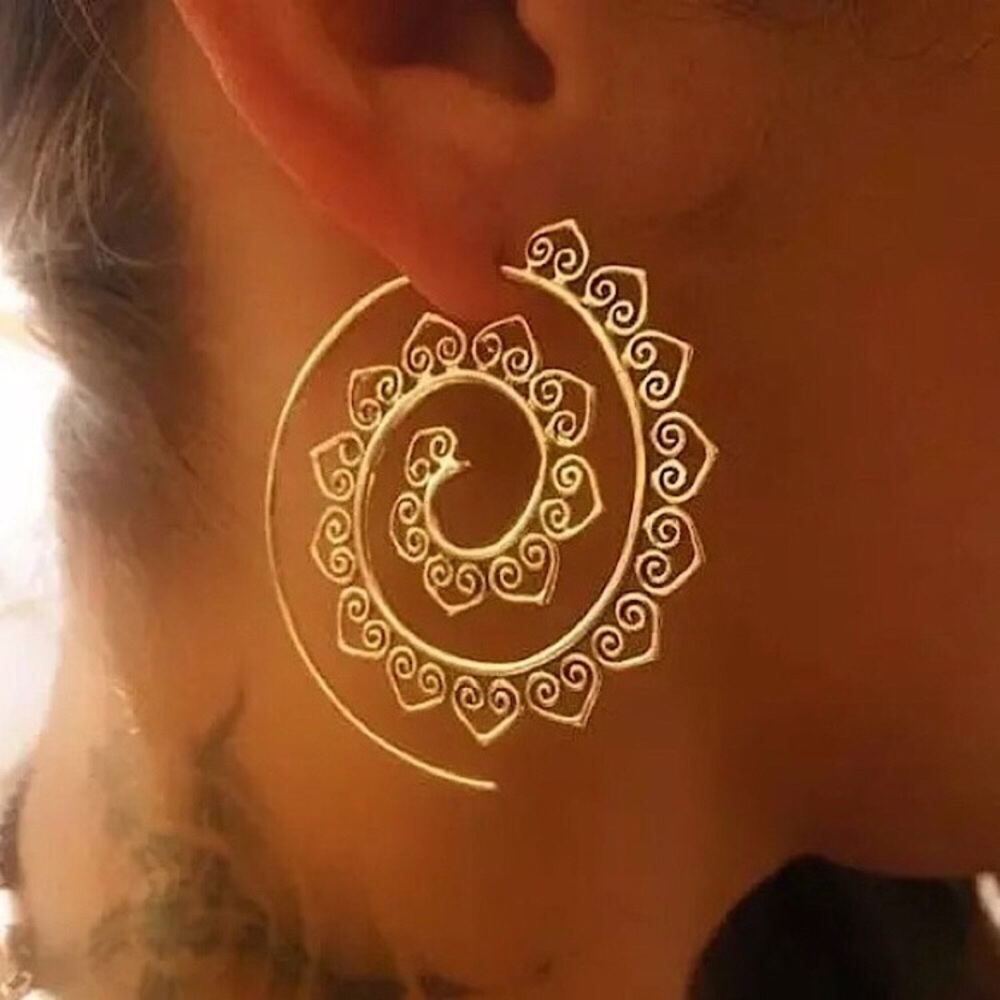 Oasis Bohemian Hippie Floral Heart Swirl Hoop Festival 24k Gold Plated Earrings